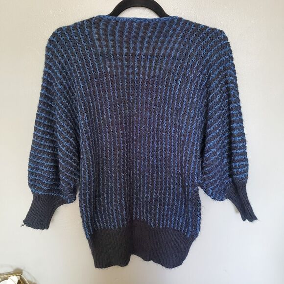 Vintage Y2K Sweater Blue Black Knit Chenille Accents Dolman Sleeves *READ* - Picture 2 of 12